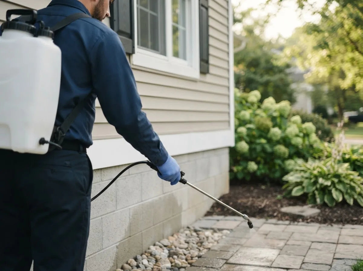 Pest control technician inspecting a home in Durand, IL